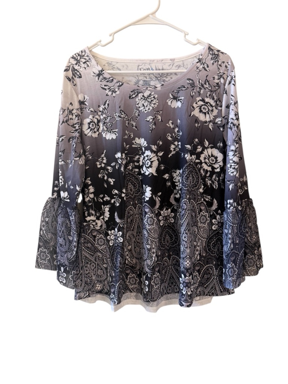 Croft & Barrow Boho Paisley Floral Bell Sleeve Blouse Cottagecore Romantic L‎